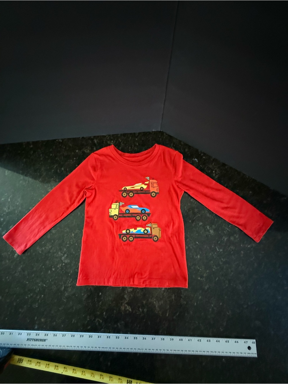 Cat & Jack Red Long-Sleeve Tee with Tow Truck & race car size 5T